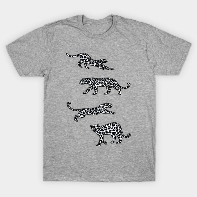 Leopard Shapes Pattern, Black and White, on Grey T-Shirt by OneThreeSix
